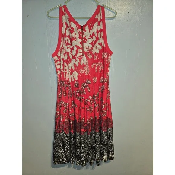 NIC+ZOE Red Floral Geometric Border Knit Sleeveless Fit Flare Dress XL - Picture 3 of 5